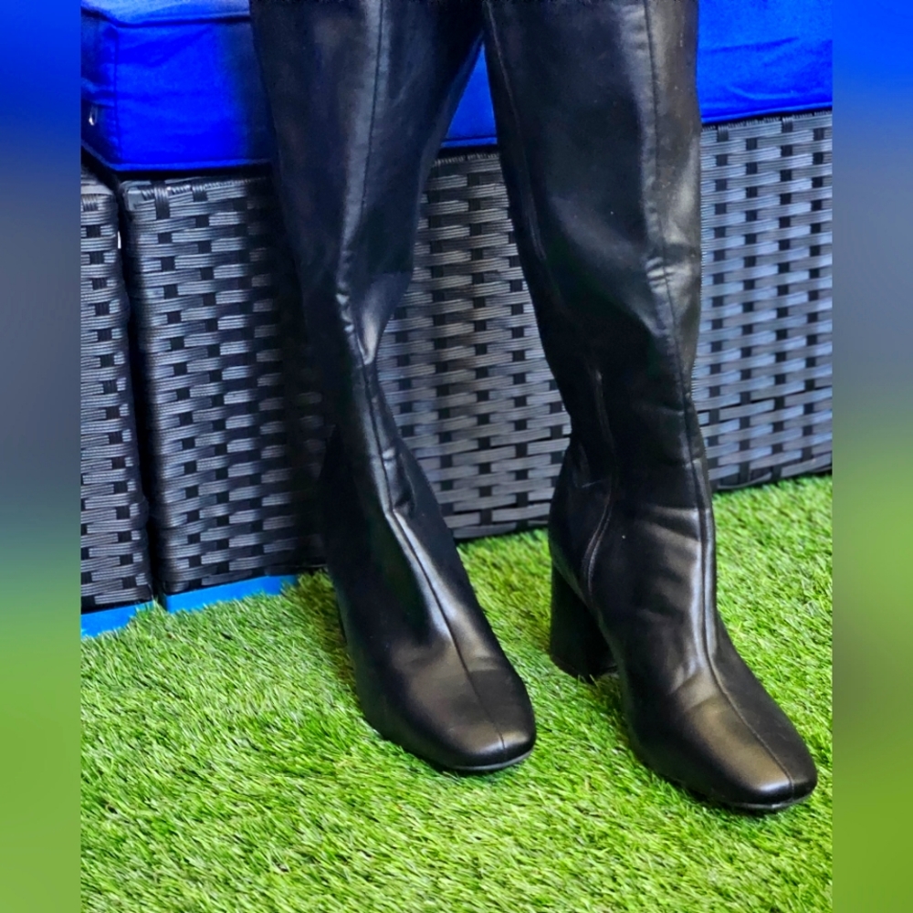 Rogue Knee High Faux Leather Black Boots